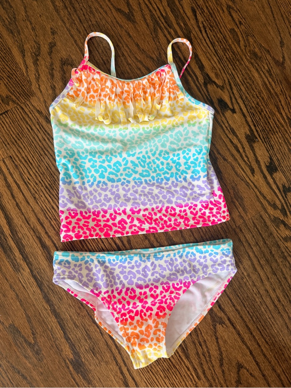 New * Girls Rainbow Leopard Tankini Swimsuit Size 7/8
